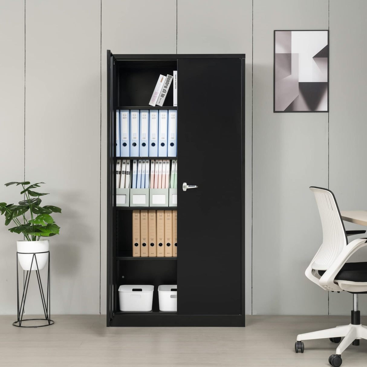 Lockable Metal Storage Cabinet with 2 Doors and 4 Shelves