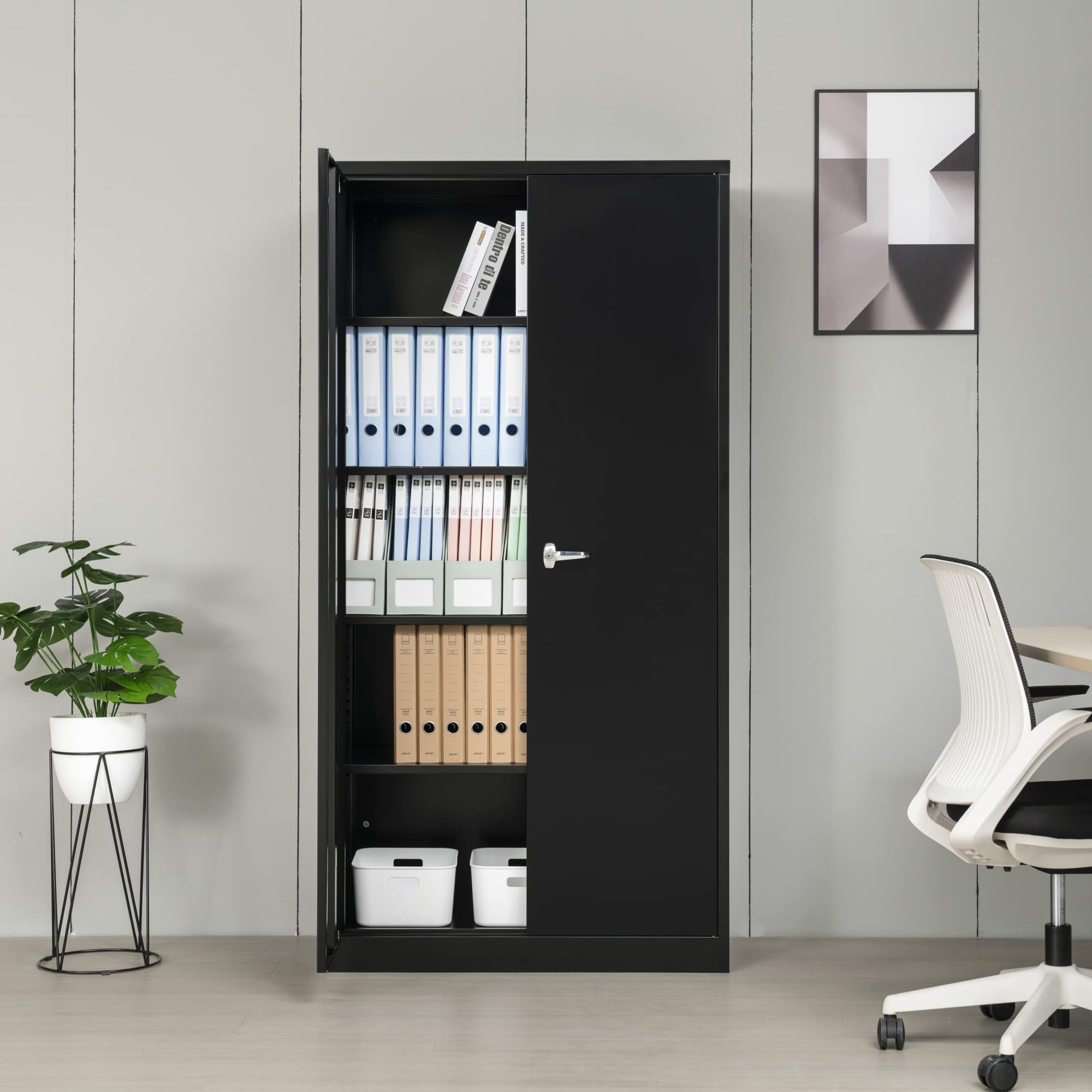 Lockable Metal Storage Cabinet with 2 Doors and 4 Shelves