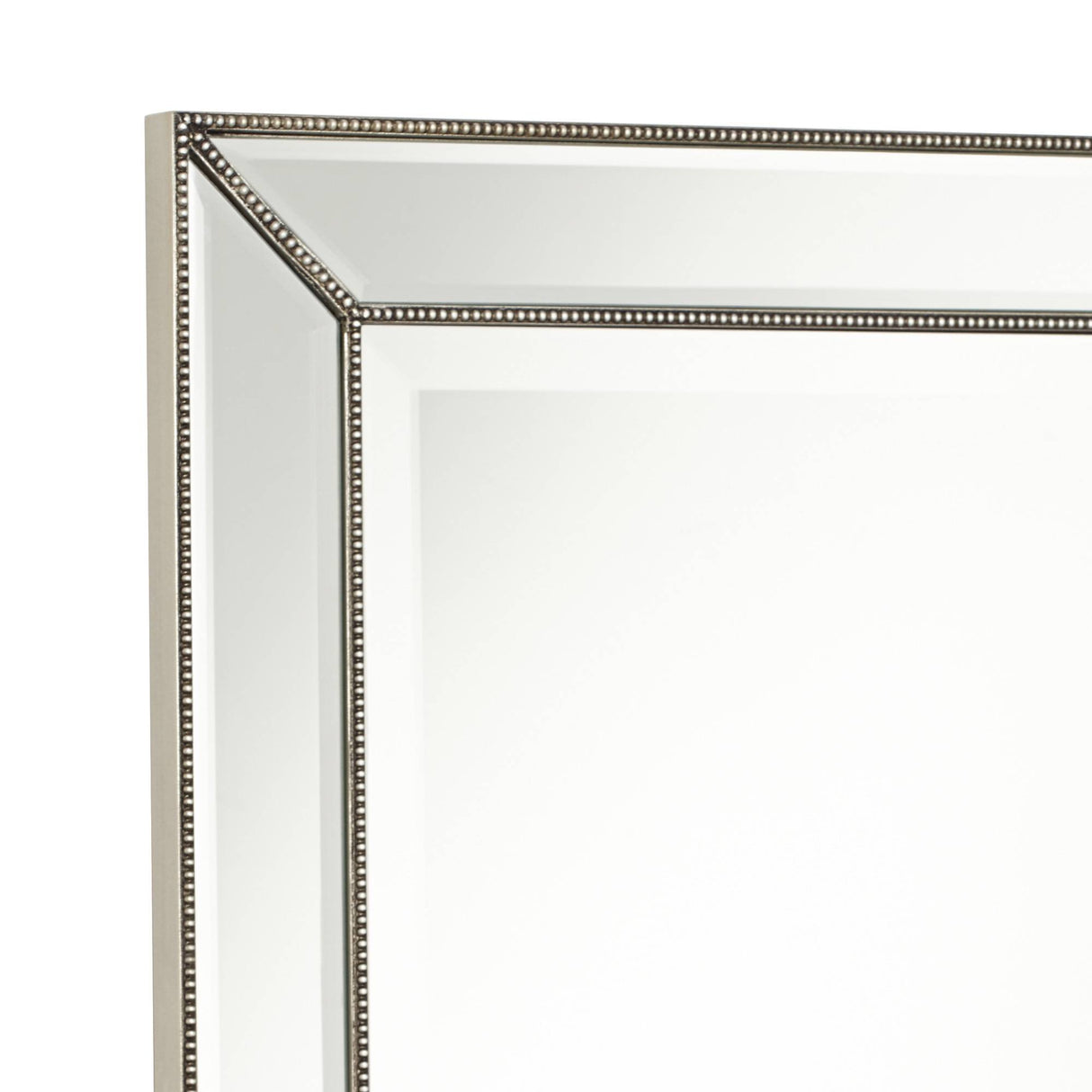 Vanity Decorative Wall Mirror Modern Doubled Beaded Border Silver