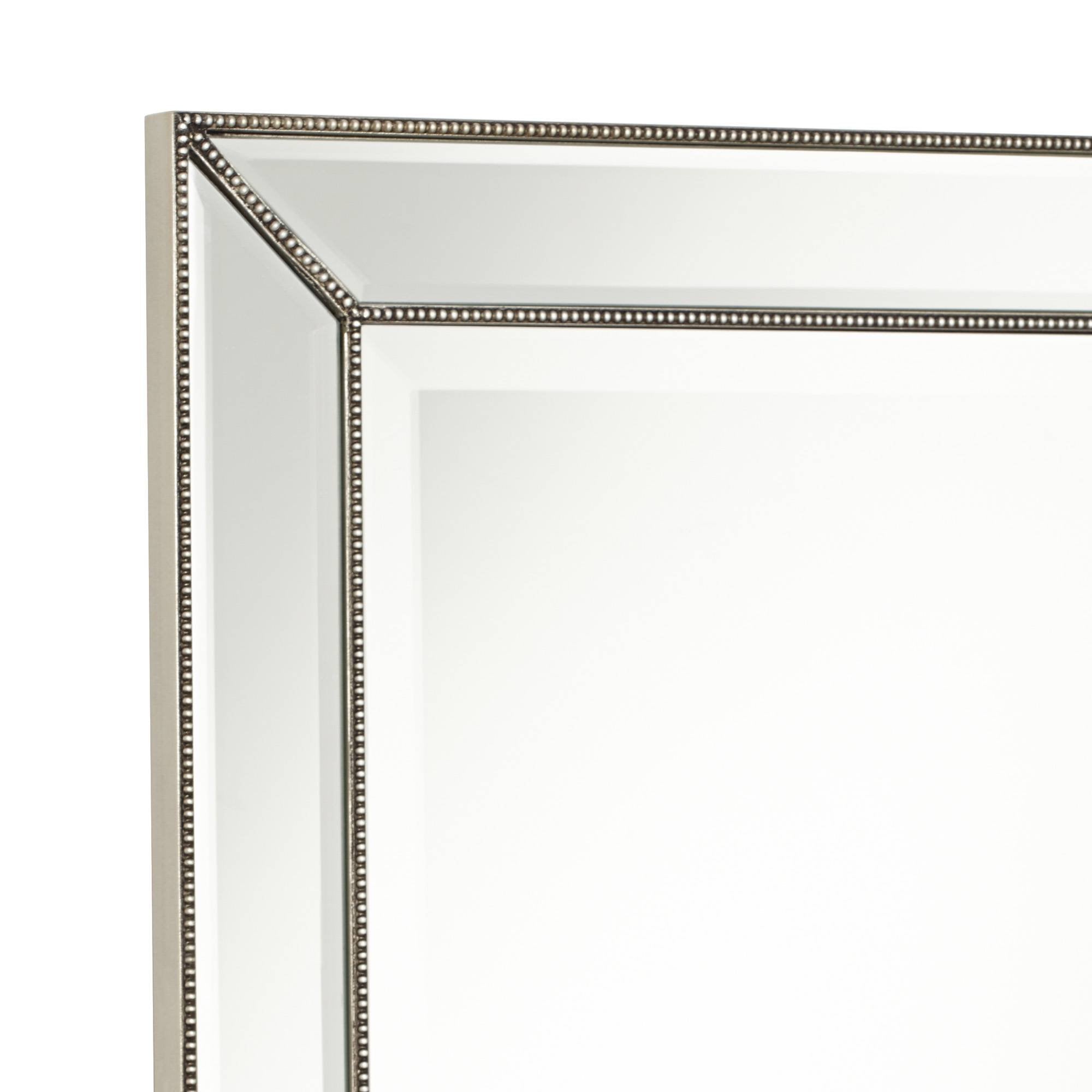 Vanity Decorative Wall Mirror Modern Doubled Beaded Border Silver