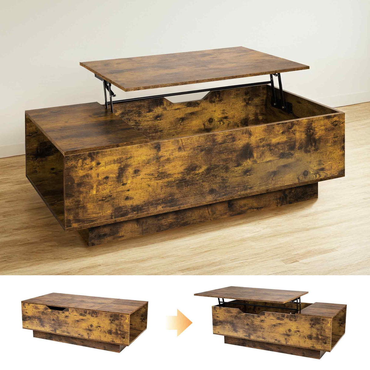 47" Wood Lift Top Coffee Tables with Hidden Compartment and Adjustable Storage Shelf