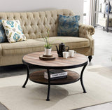 Farmhouse Coffee Table, 2 Tier Round Coffee Table with Storage, Living Room Coffee Table