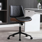 Office Chair No Arms with Wheels, Adjustable Height Small Desk Chair, PU Leather Mid