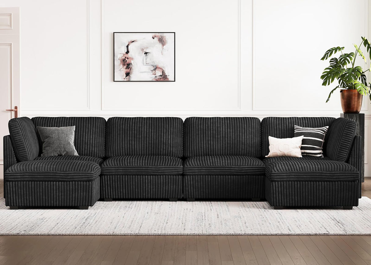 Oversized U Shaped Modular Sectional Sofa 6 Seat Corduroy Cloud Modular Couch
