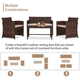 4 Pieces Outdoor Patio Furniture Sets Rattan Chair Patio Set