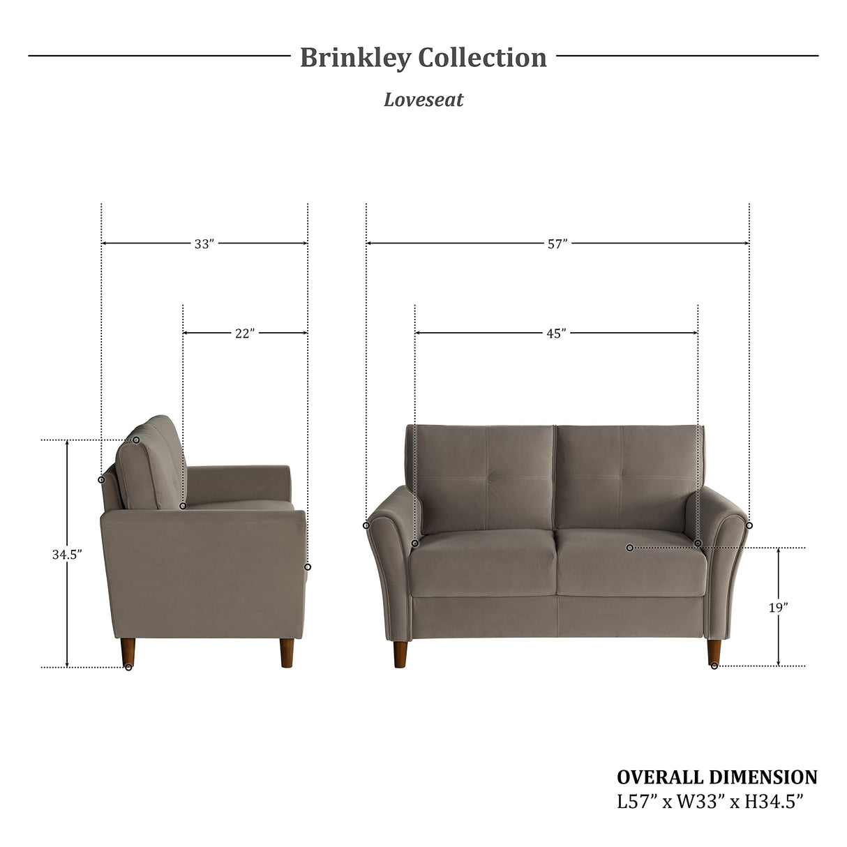 Brinkley Living Room Loveseat, Brown