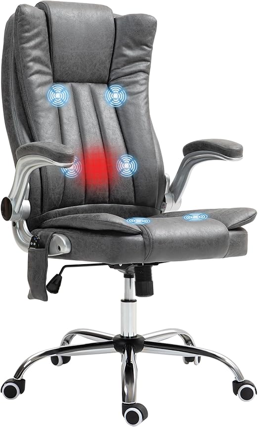 High Back Vibration Massage Office Chair with Heat - Cream White