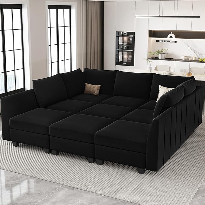 Modular Sectional Sofa Sleeper Sectional Couch with Storage Velvet Sofa Bed for Living Room, 6 Seats, Beige