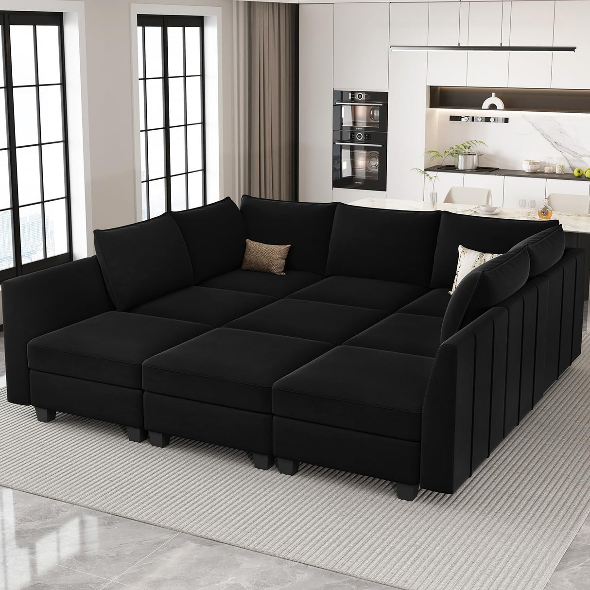 Belffin Modular Sectional Sofa Sleeper Couch with Storage Velvet Sectional Sofa Bed, 8 Seats, Beige
