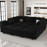 Belffin Modular Sectional Sofa Sleeper Couch with Storage Velvet Sectional Sofa Bed, 8 Seats, Beige