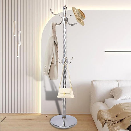 Stainless Steel Coat Rack, Metal Coat Rack Freestanding with 14 Hooks,Classic Sturdy Hall Tree