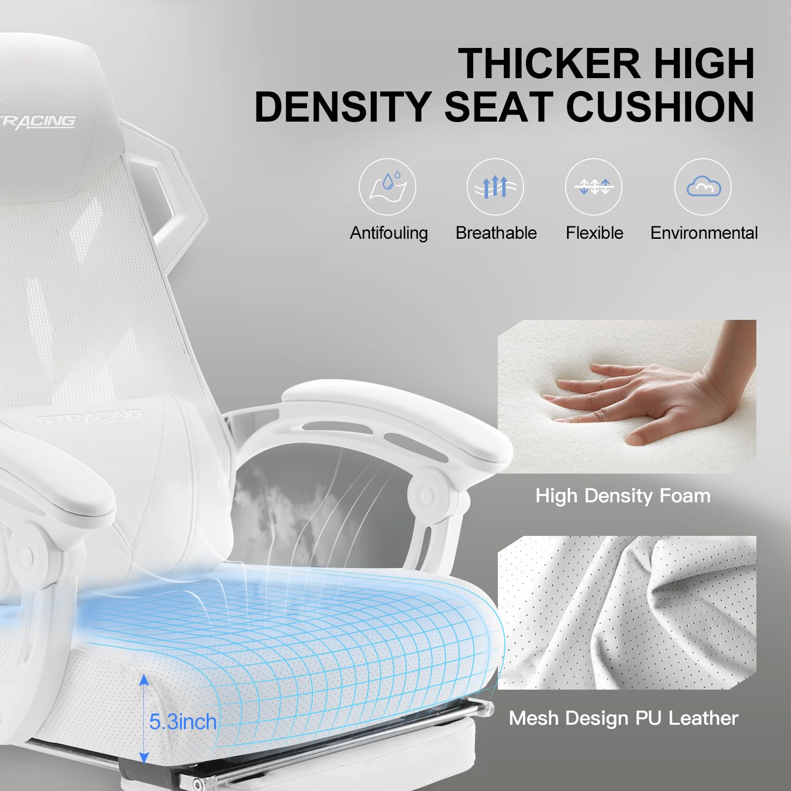 Ergonomic Gaming Chair with Mesh Back and Footrest - White