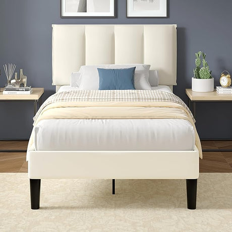 Queen Bed Frame with Upholstered Headboard, Heavy-duty Platform Bedframe