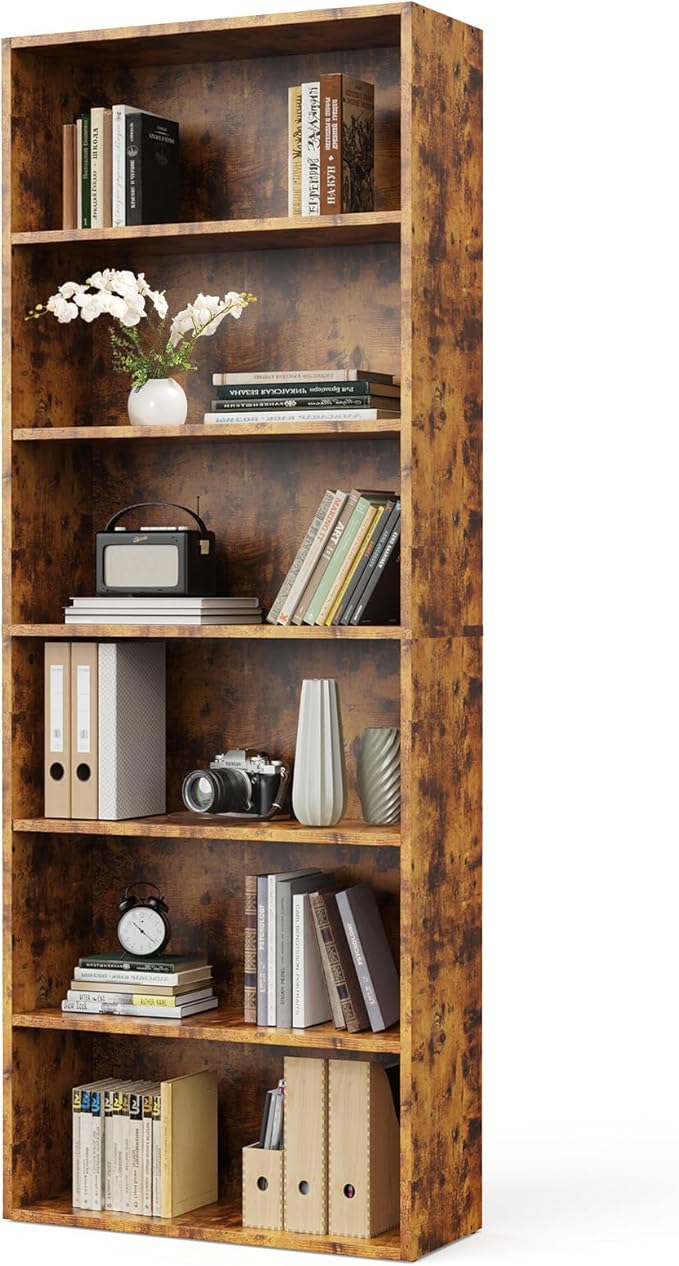 Industrial Bookshelf, 5-Tier Bookcase with Adjustable Storage Shelves