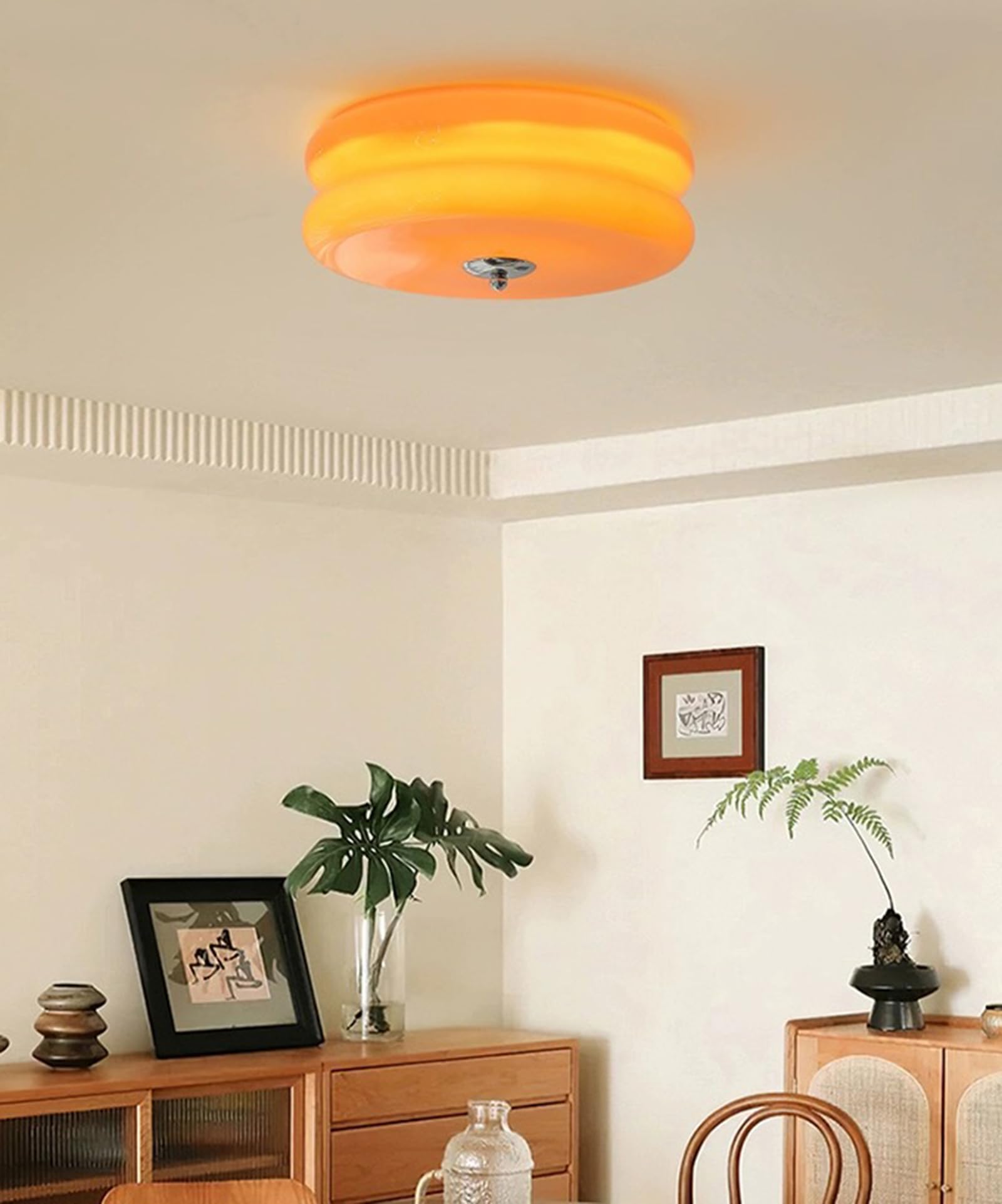 Nordic Orange Glass Flush Mount Ceiling Lamp - Modern LED Round Light Fixture