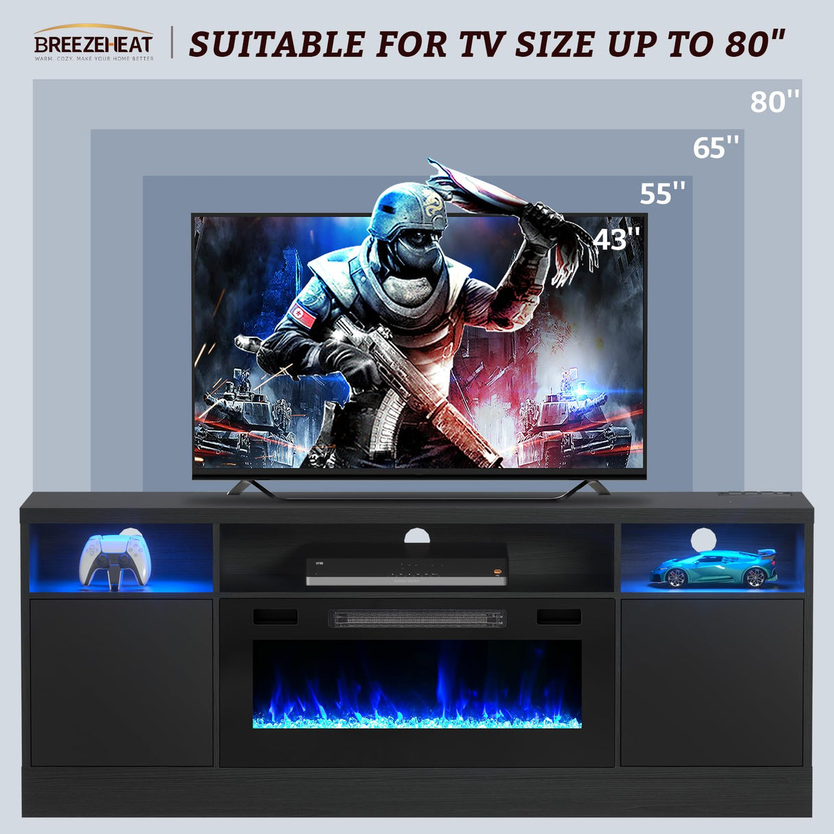 Electric Fireplace TV Stand-Led Entertainment Center-70 inch TV Stand