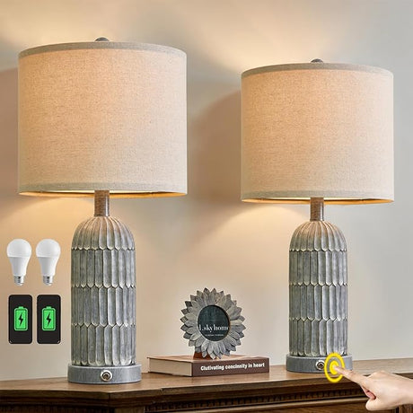 3-Way Dimmable Touch Control Table Lamp Set of 2 with Dual USB Charging Ports