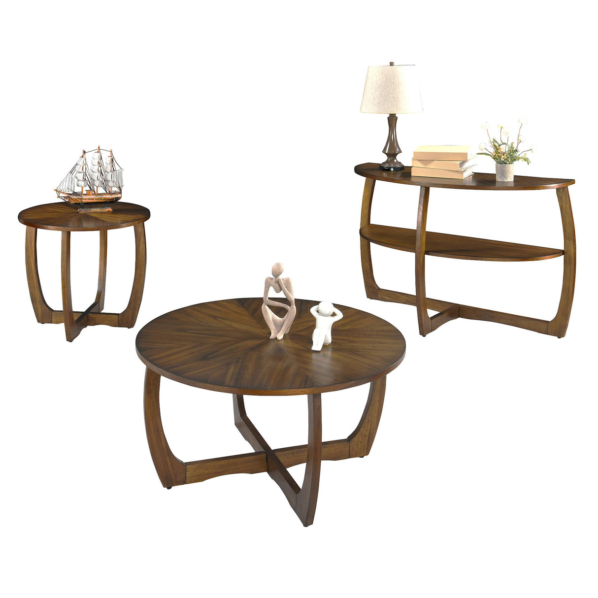 Solid Wood Round End Table with Splicing Top, Farmhouse Sofa Side Table