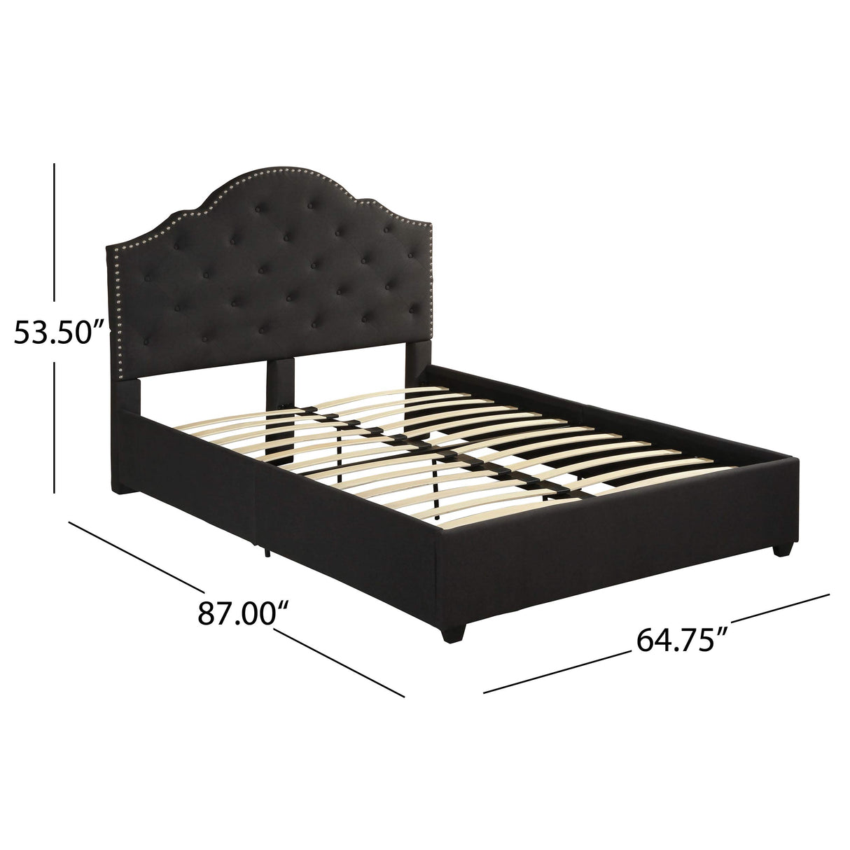 Gentry Queen-Size Bed Frame Fully-Upholstered Button-Tufted Black