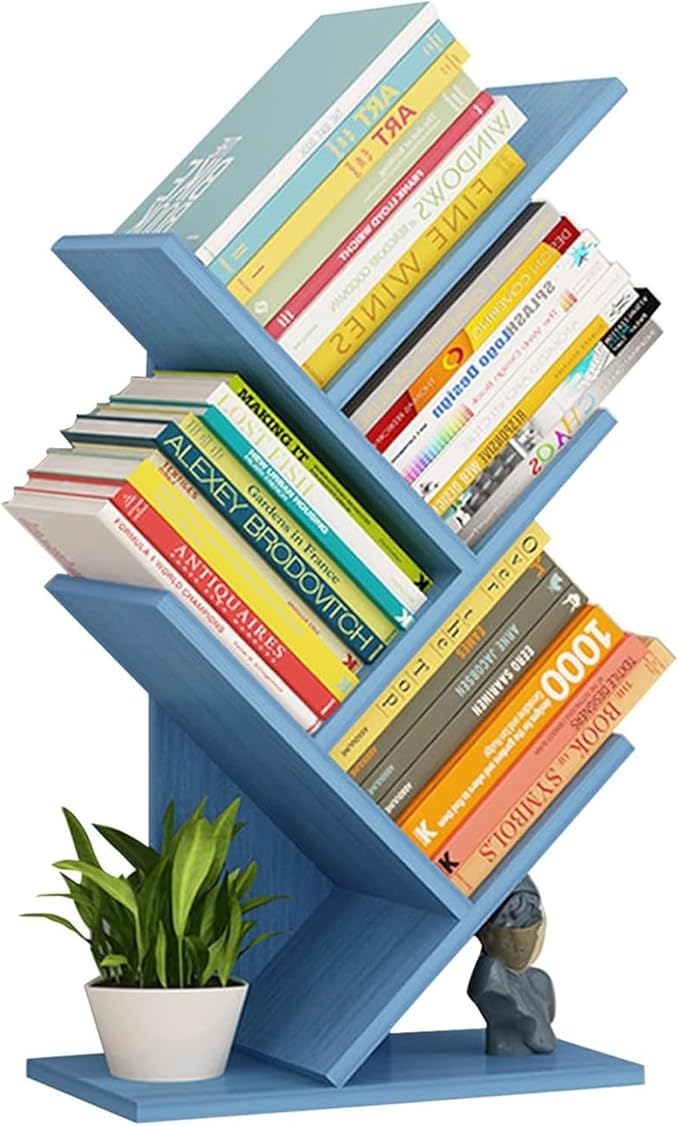 Tree Bookshelf - Multipurpose Countertop Hutch Bookshelf, Floor Standing Bookcase 4 Tier Storage Rack, Freestanding Floor Free Desktop Bookshelf, Display Book Magazine CDs Rack, Bearing 8Kg (Color :