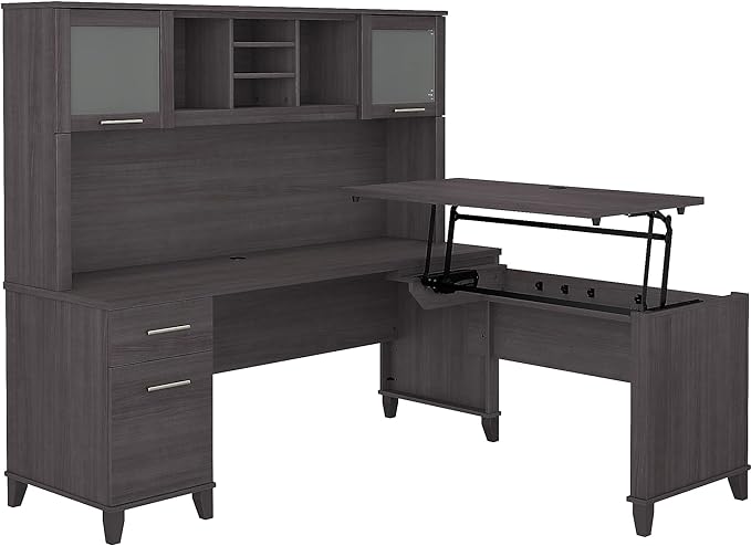 ErgoLift 3-Position L-Shaped Desk with Hutch & Adjustable Standing Feature