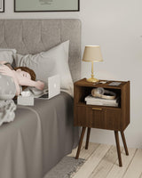 Nightstand,Modern Bedside Table with Storage Drawer and Open Wood Shelf