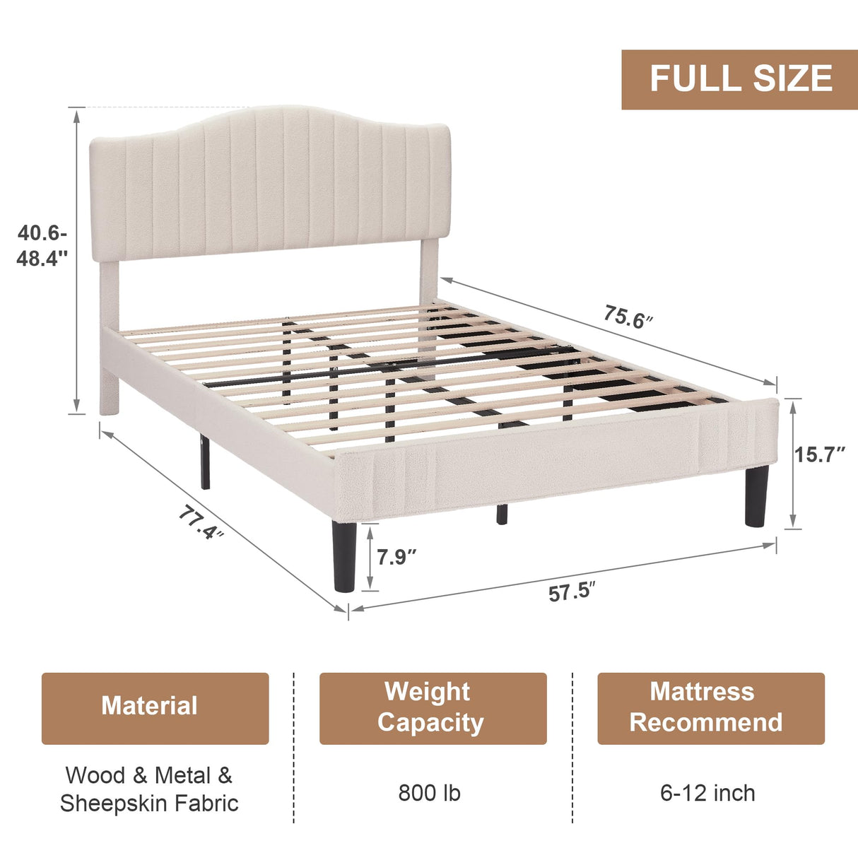 Full Size Beds Upholstered Platform Bed Frame with Height-Adjustable