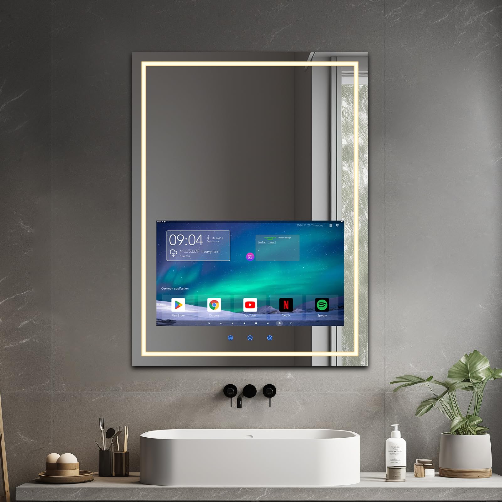 24x32 Inch Smart Bathroom Vanity Mirror with Touch Screen & LED Lighting