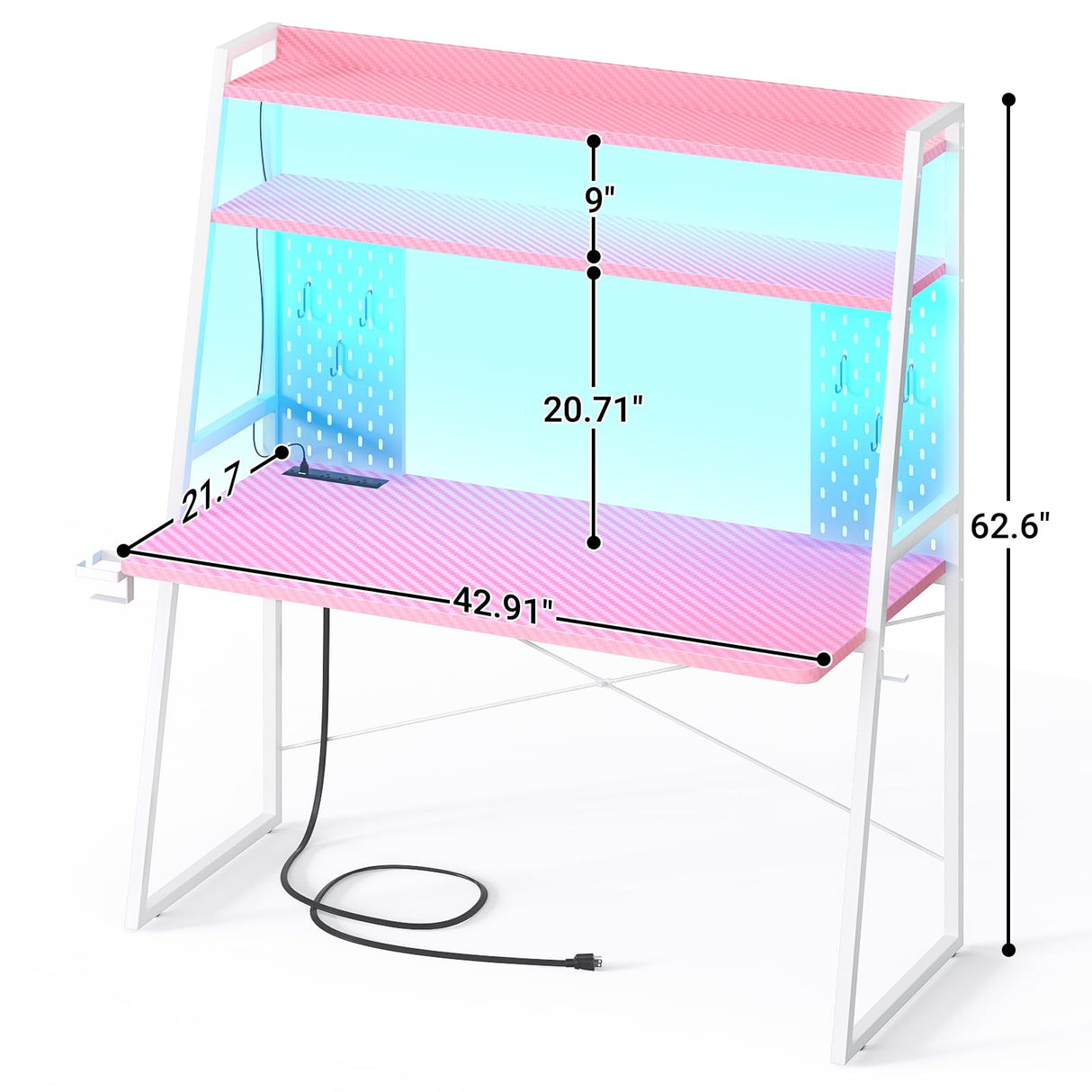 Small Gaming Desk with Hutch and LED Lights, Gaming Computer Desk