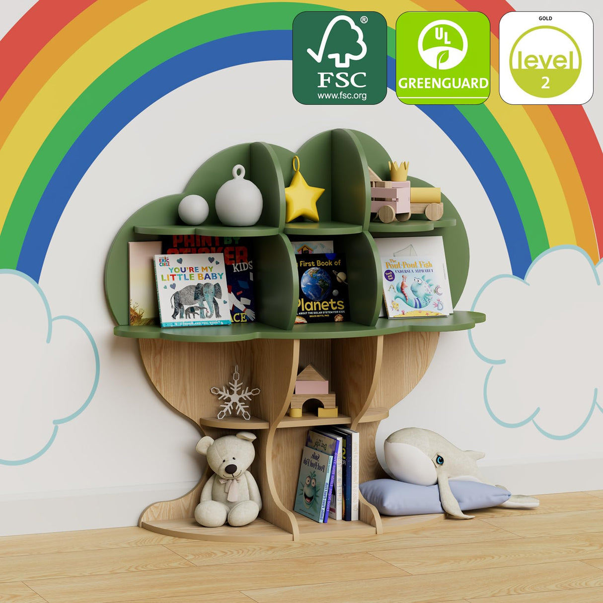 Tree Kids Bookshelf Toddler Bookcase Baby Book Rack Children Toy Storage