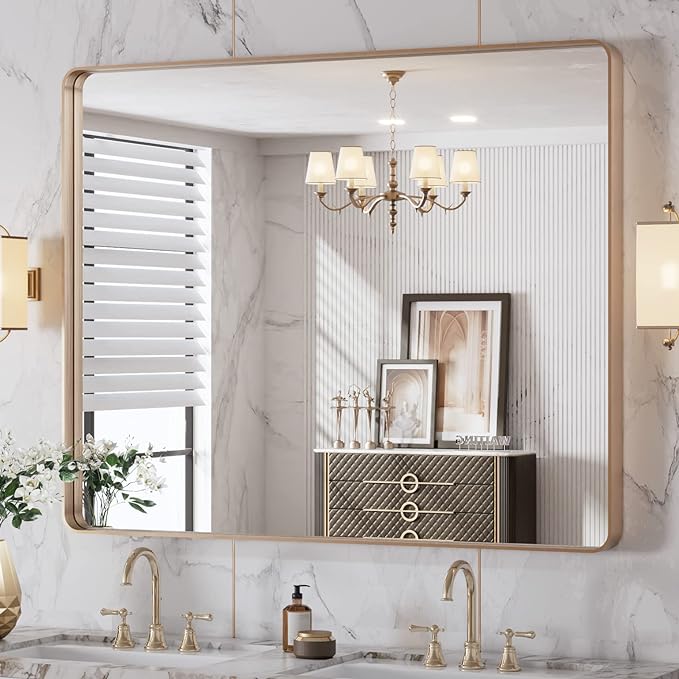 Bathroom Mirror for Wall, Matte Black Bathroom Vanity Mirror