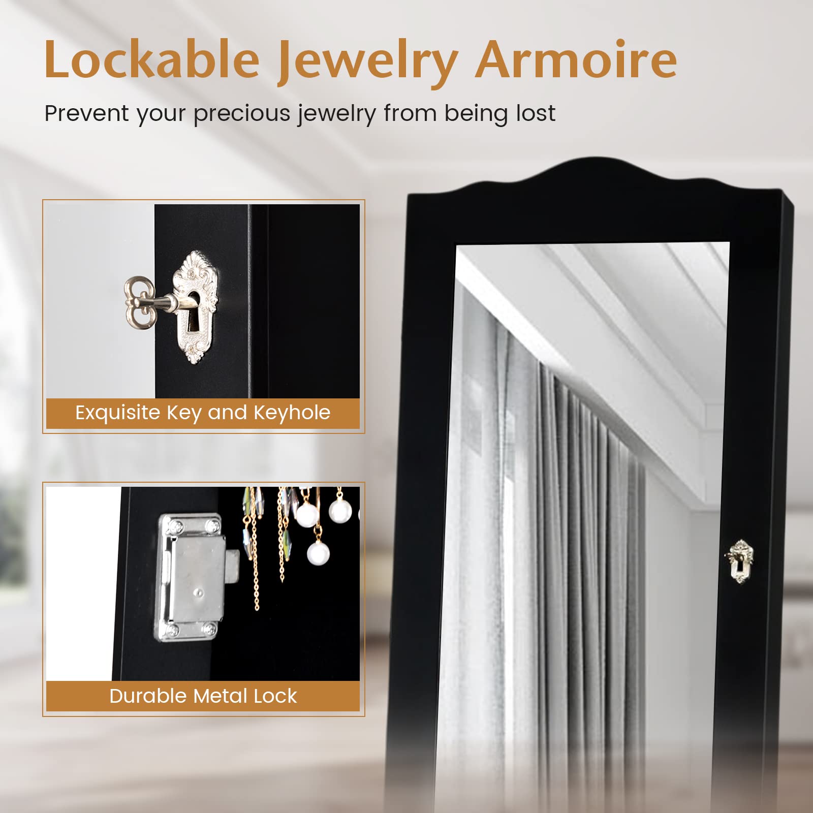 4-Angle Tilting Mirror Jewelry Cabinet with Full-Length Mirror