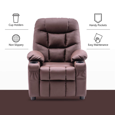 Big Kids Recliner Chair with Cup Holders for Boys and Girls Room, 2 Side Pockets