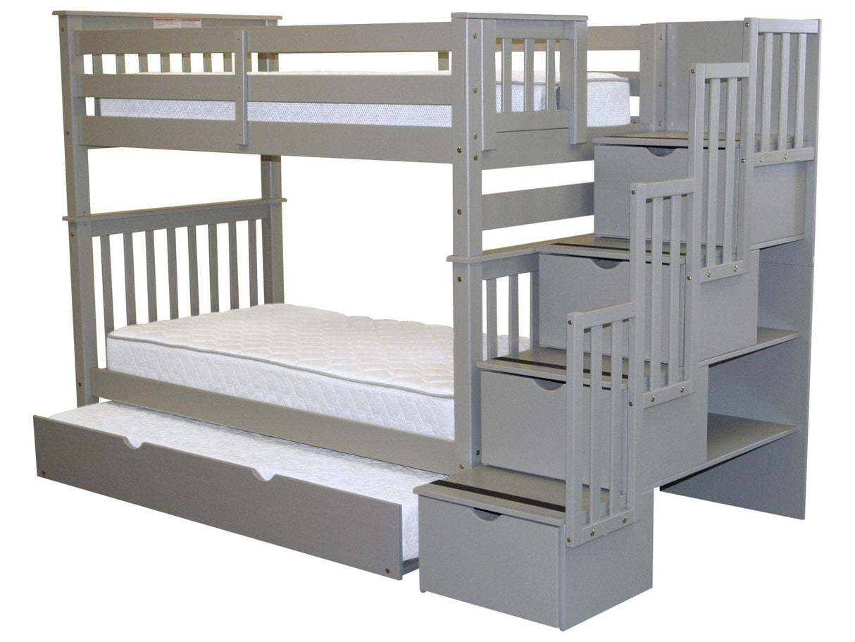 Tall Stairway Bunk Beds Twin over Twin with 4 Drawers in the Steps and a Twin Trundle