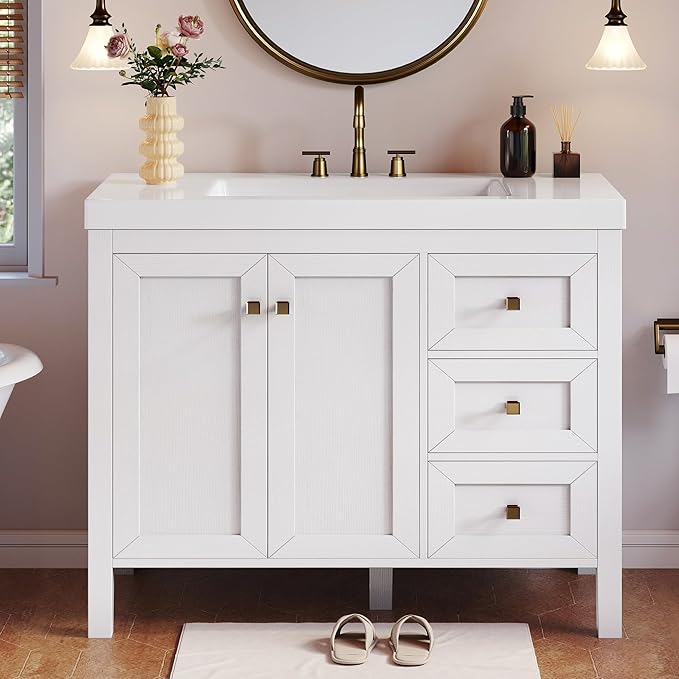 36" Bathroom Vanity with Sink Set, Vintage Bathroom Cabinet Vanity with Resin Basin
