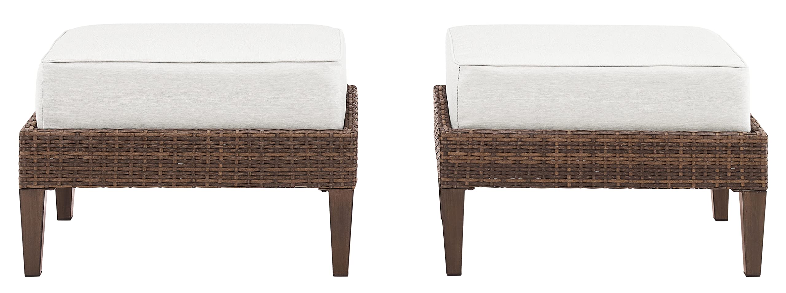 Capella 2-Piece Wicker Outdoor Ottoman Foot Rest for Patio, Deck, Porch, Creme