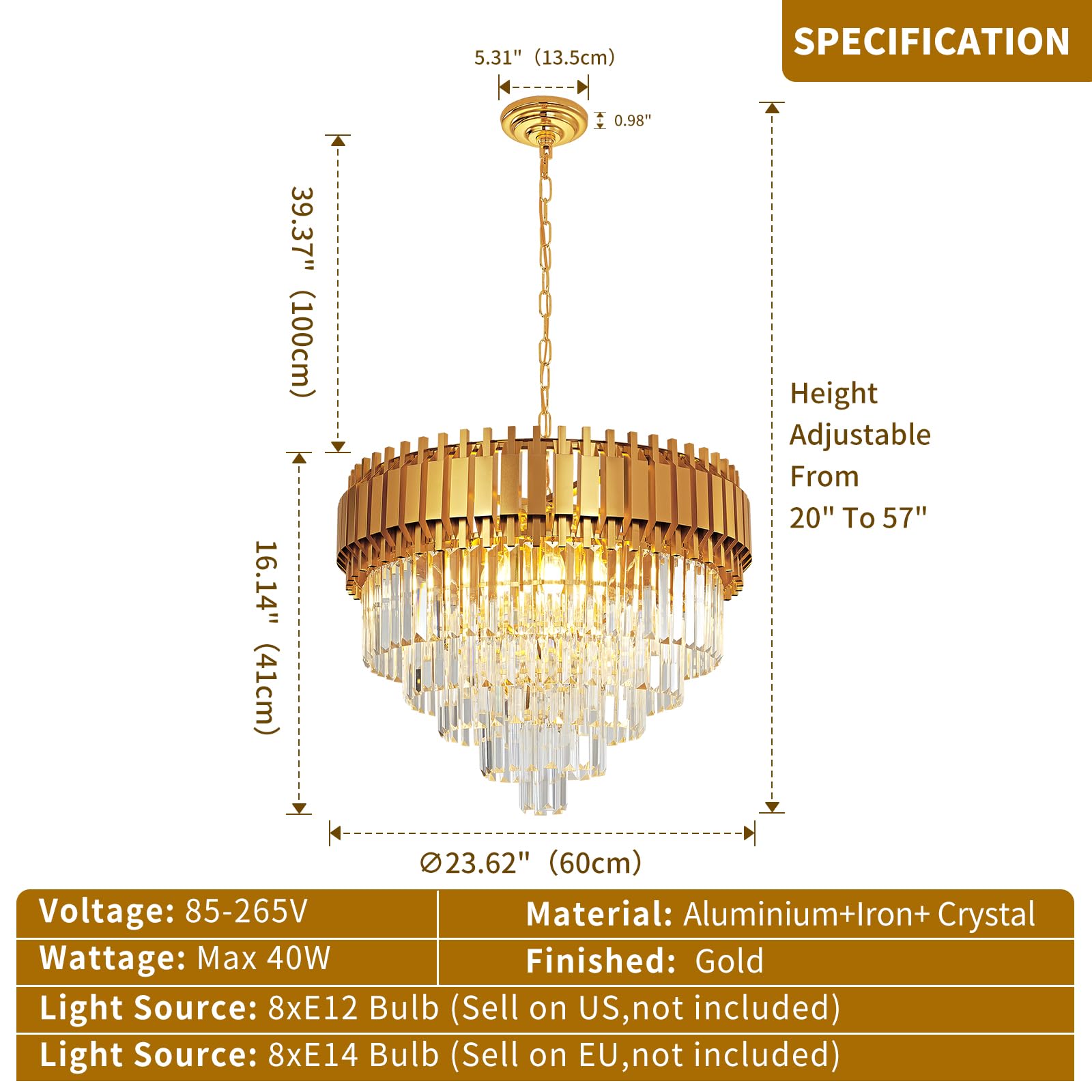 Modern Crystal Pendant Light Luxury Gold Crystal Chandelier Lights 5