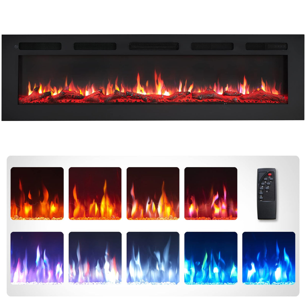 Wilton 60"/152cm Electric Fireplace, Wall Mounted, Recessed, 9 Colour Flame Effect