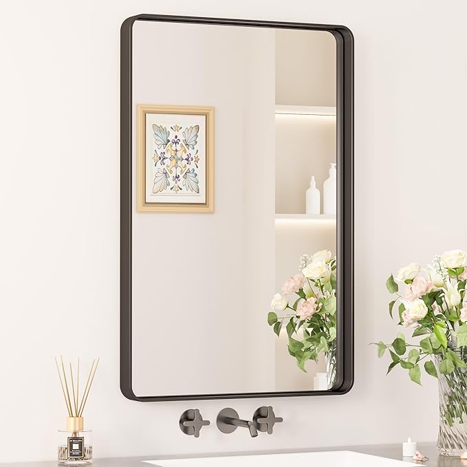 Black Bathroom Mirrors for Over Sink, 72” x 36” Large Rounded Rectangle Bathroom