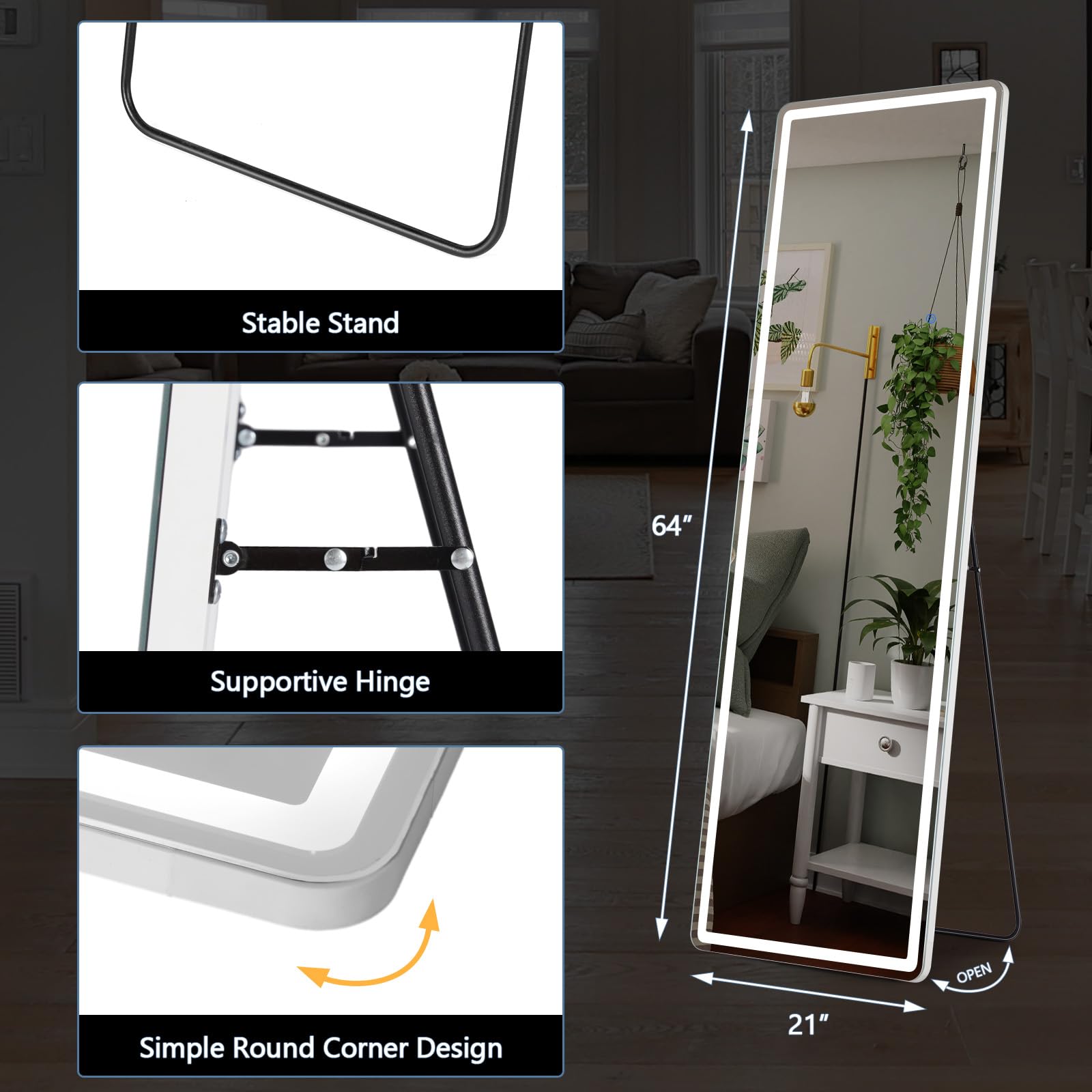 LED Full Length Mirror 20×63 with 3 Color Lights