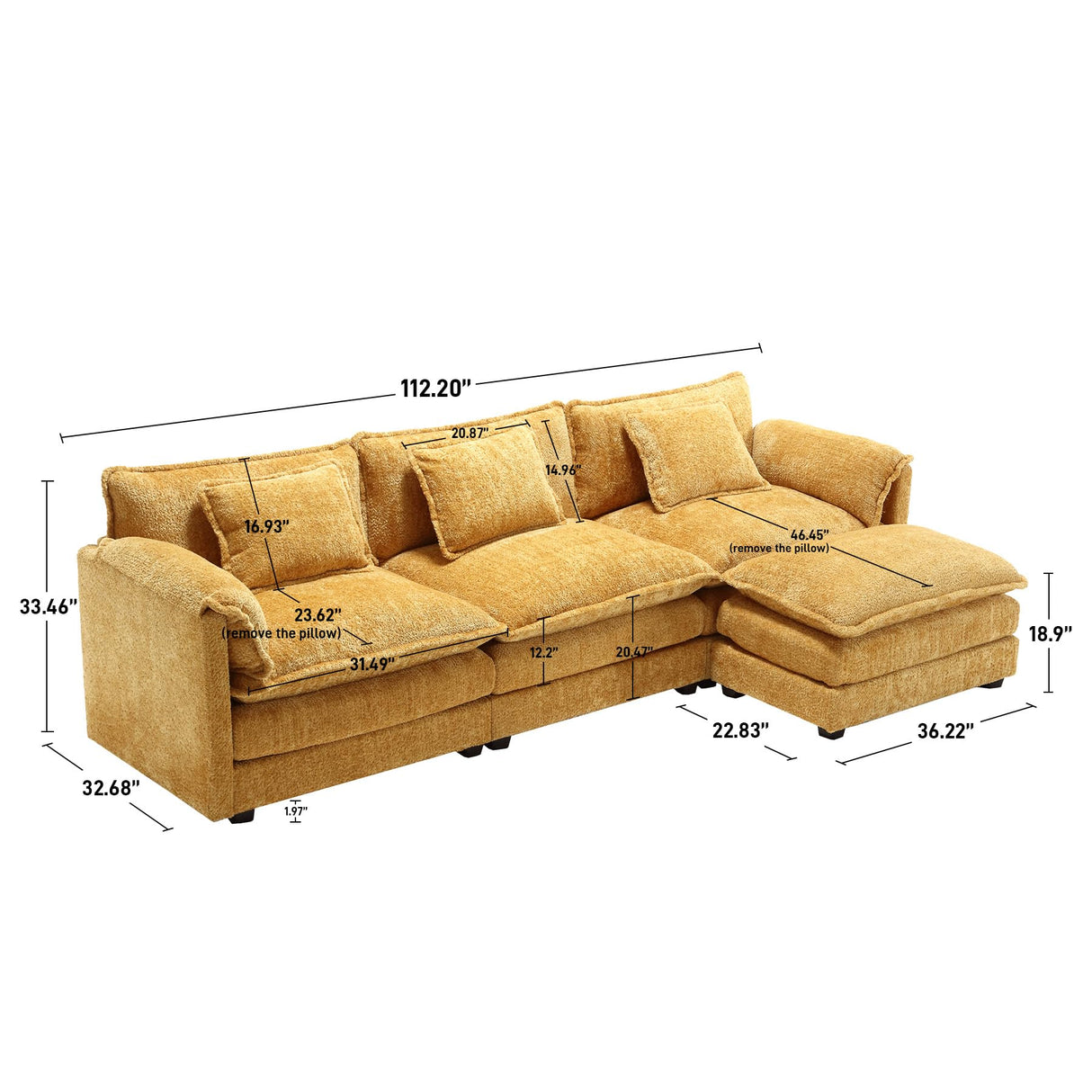 112" Oversized Sectional Sofa Cloud Couch for Living Room