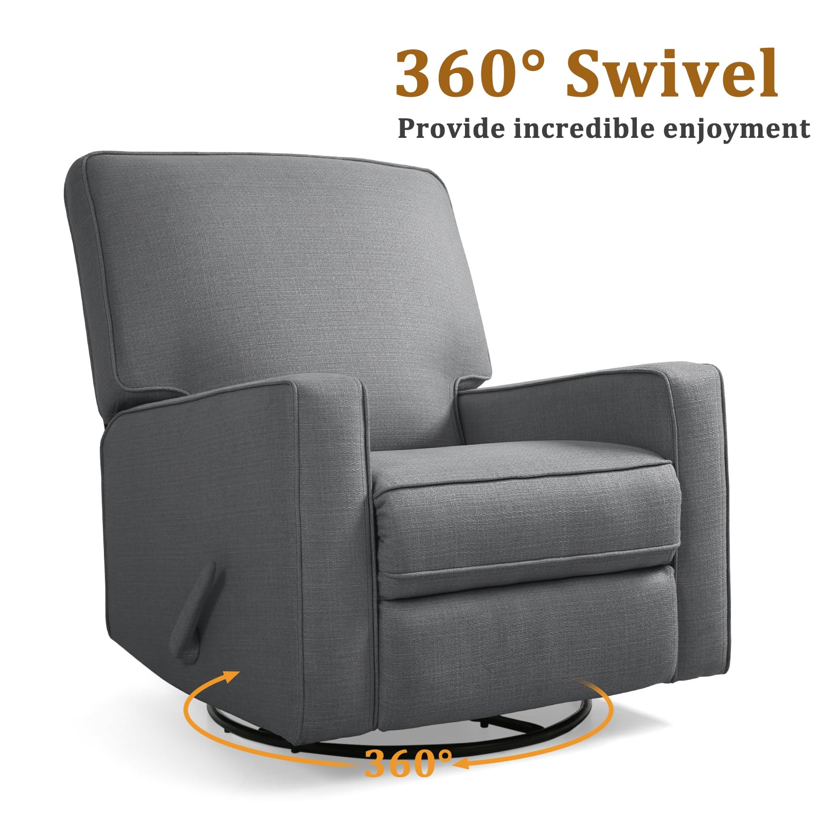 EaseCore Swivel Glider Recliner Chair with Lever Recline & Cushion Back