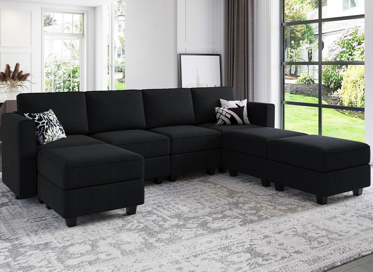 Modular Sectional Sofa U Shaped Sectional Couch with Reversible Chaises Velvet