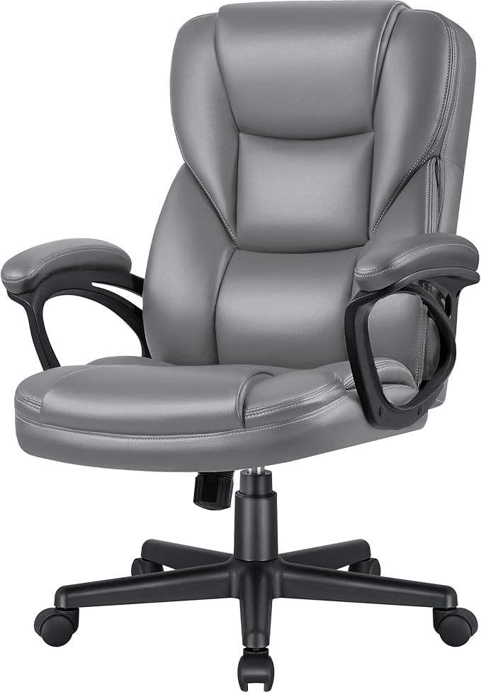 Office Chair High Back Managerial Home Desk Chair, Adjustable Swivel Computer PU Leather Chair with Lumbar Support (Black)