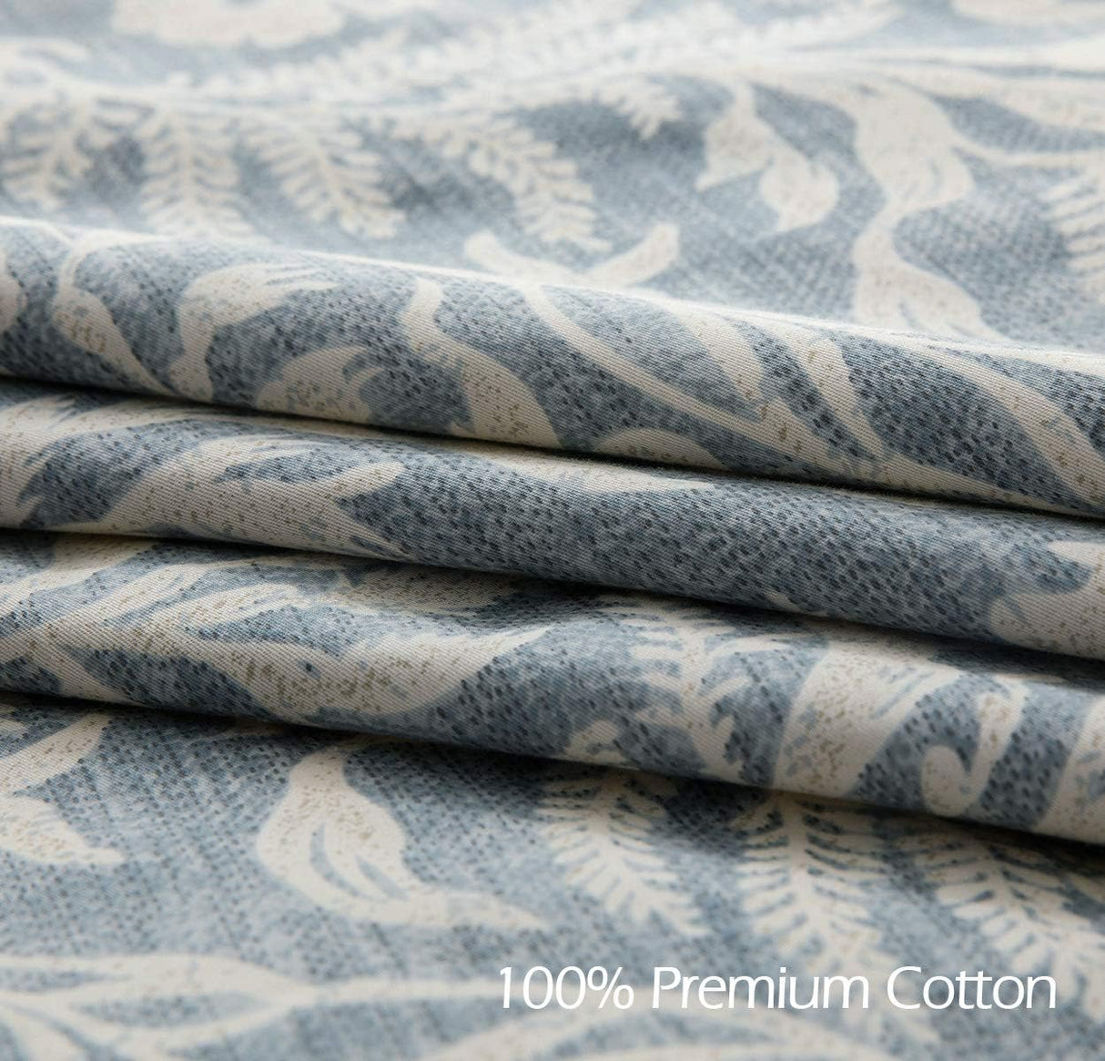 Duvet Cover Queen Size, 600 Thread Count Cotton Beige & Bluish Grey Printed