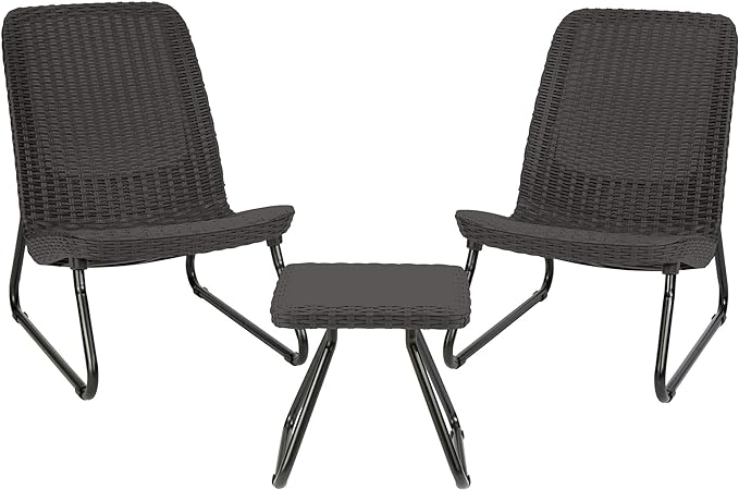 3 Piece Resin Wicker Patio Furniture Set with Side Table and Outdoor Chairs