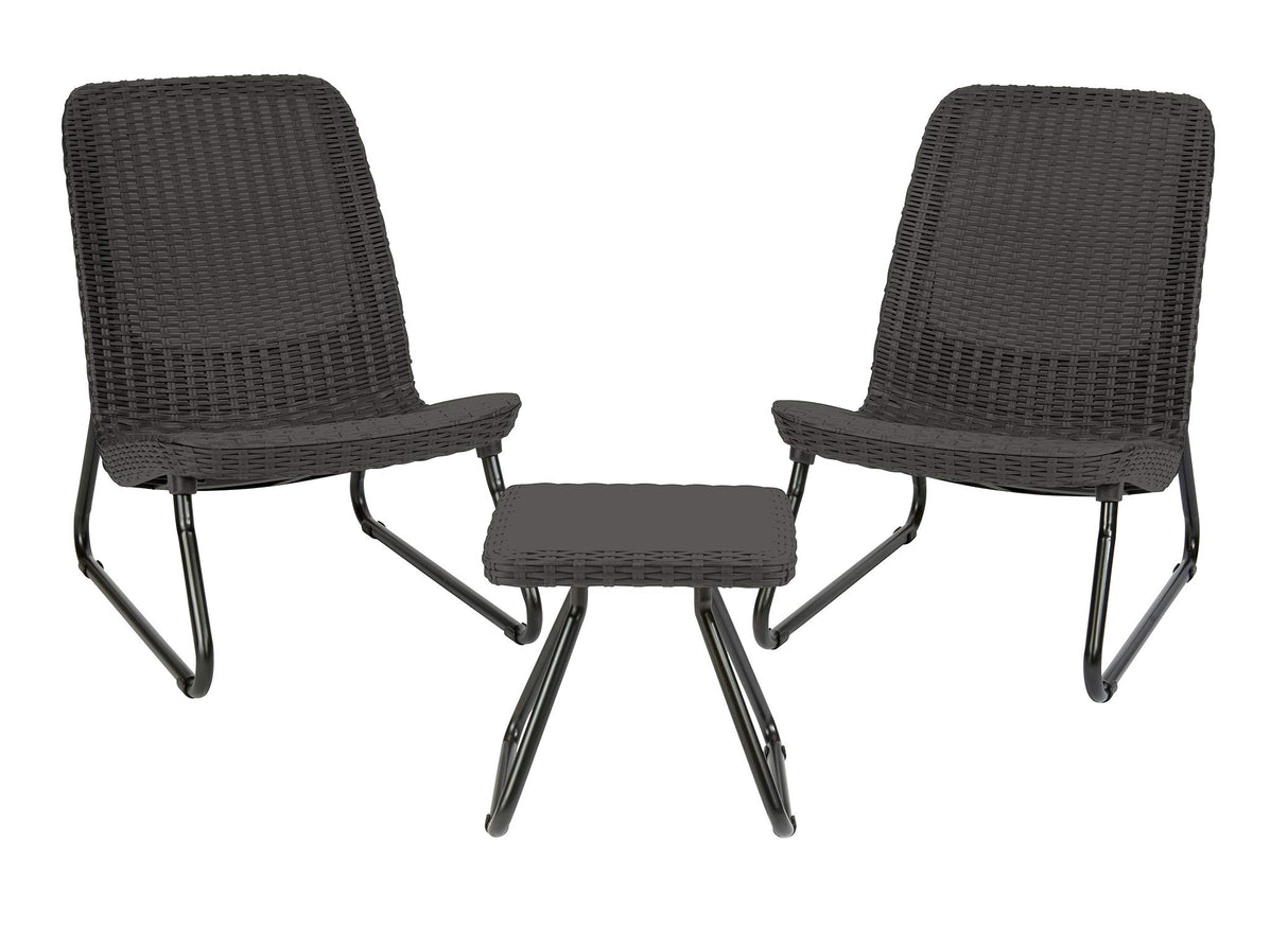 3 Piece Resin Wicker Patio Furniture Set with Side Table and Outdoor Chairs