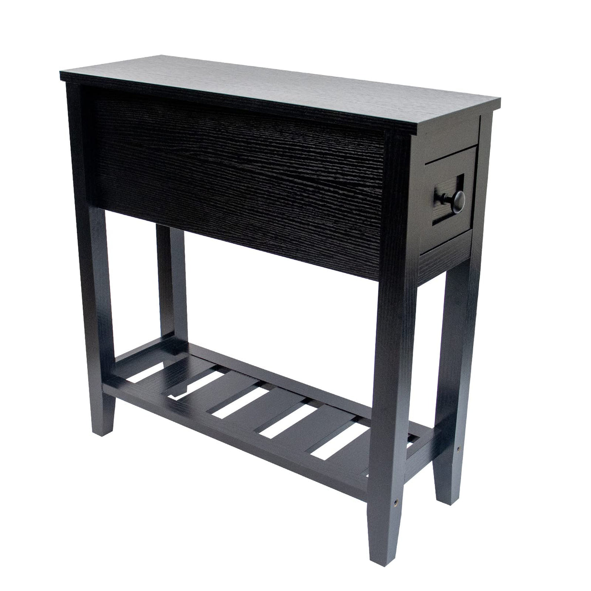 Narrow End Table, Black Side Table with Drawer, Slim Bed Side Table