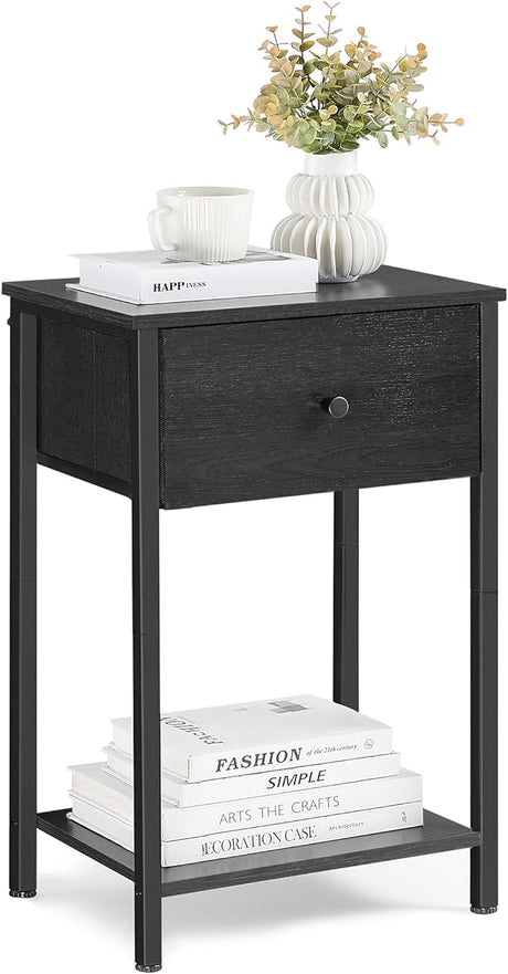 Nightstands, Set of 2 Side Tables with Fabric Drawer, 24-Inch Tall End Tables with Storage Shelf, Bedroom, White ULGS221W14