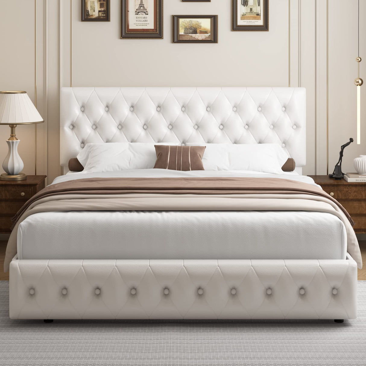 Queen Bed Frame with Storage and Adjustable Headboard, Bed Frame with 4 Drawers